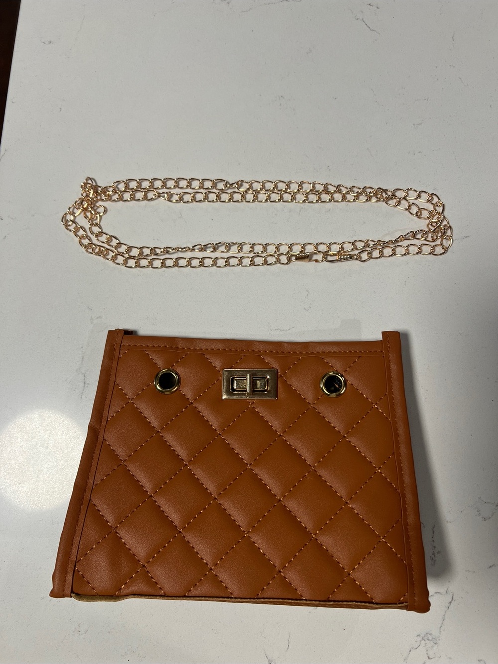 Quilted Brown Leatherette Crossbody Panel - Picture 4 of 6